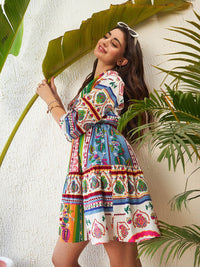 SASSAFRAS Ethnic Motif Printed Pure Cotton Fit and Flare Dress