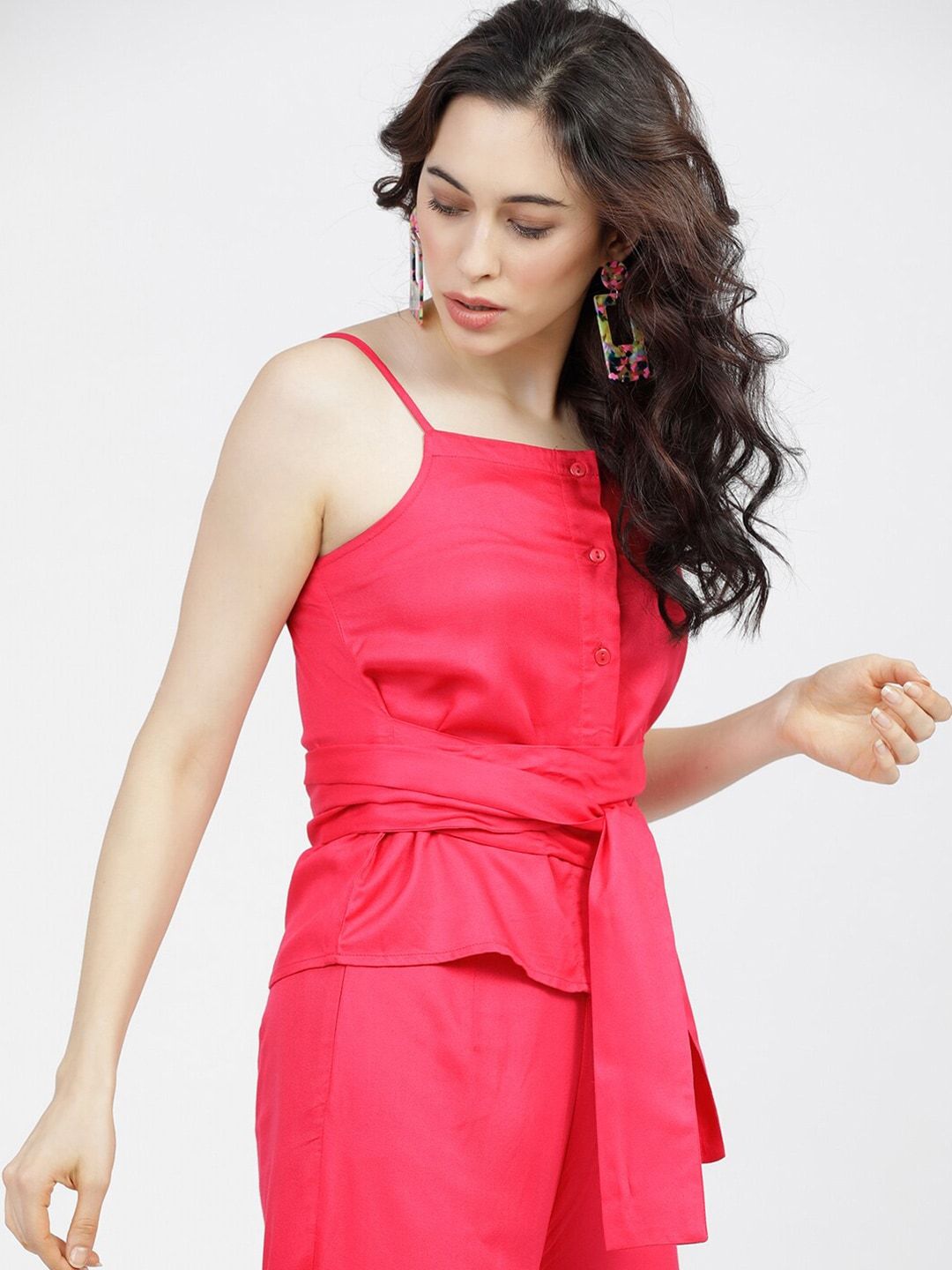 Tokyo Talkies Pink Shoulder Straps Regular Top