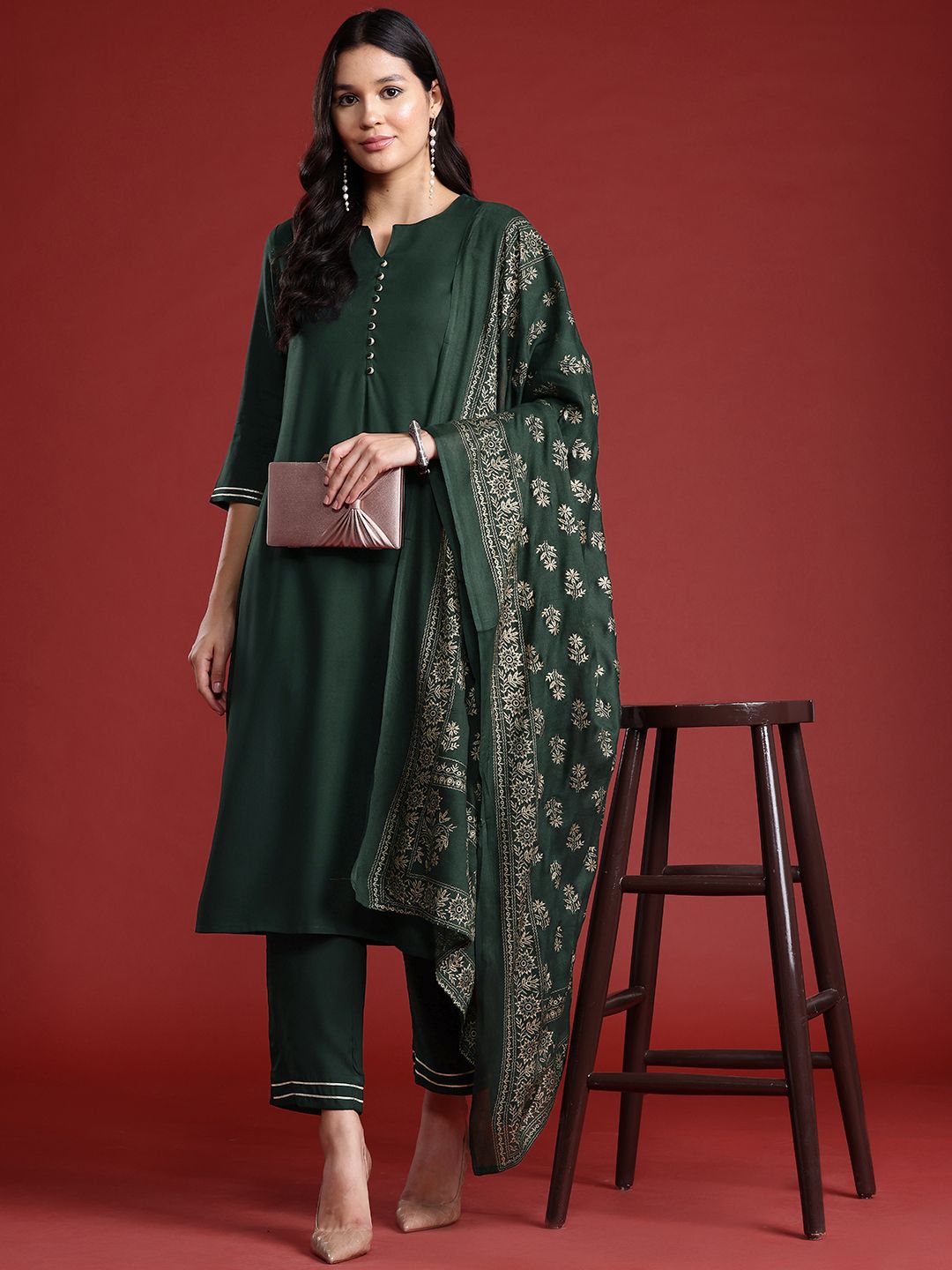 Anouk Ethnic Motifs Printed Straight Kurta Set With Dupatta
