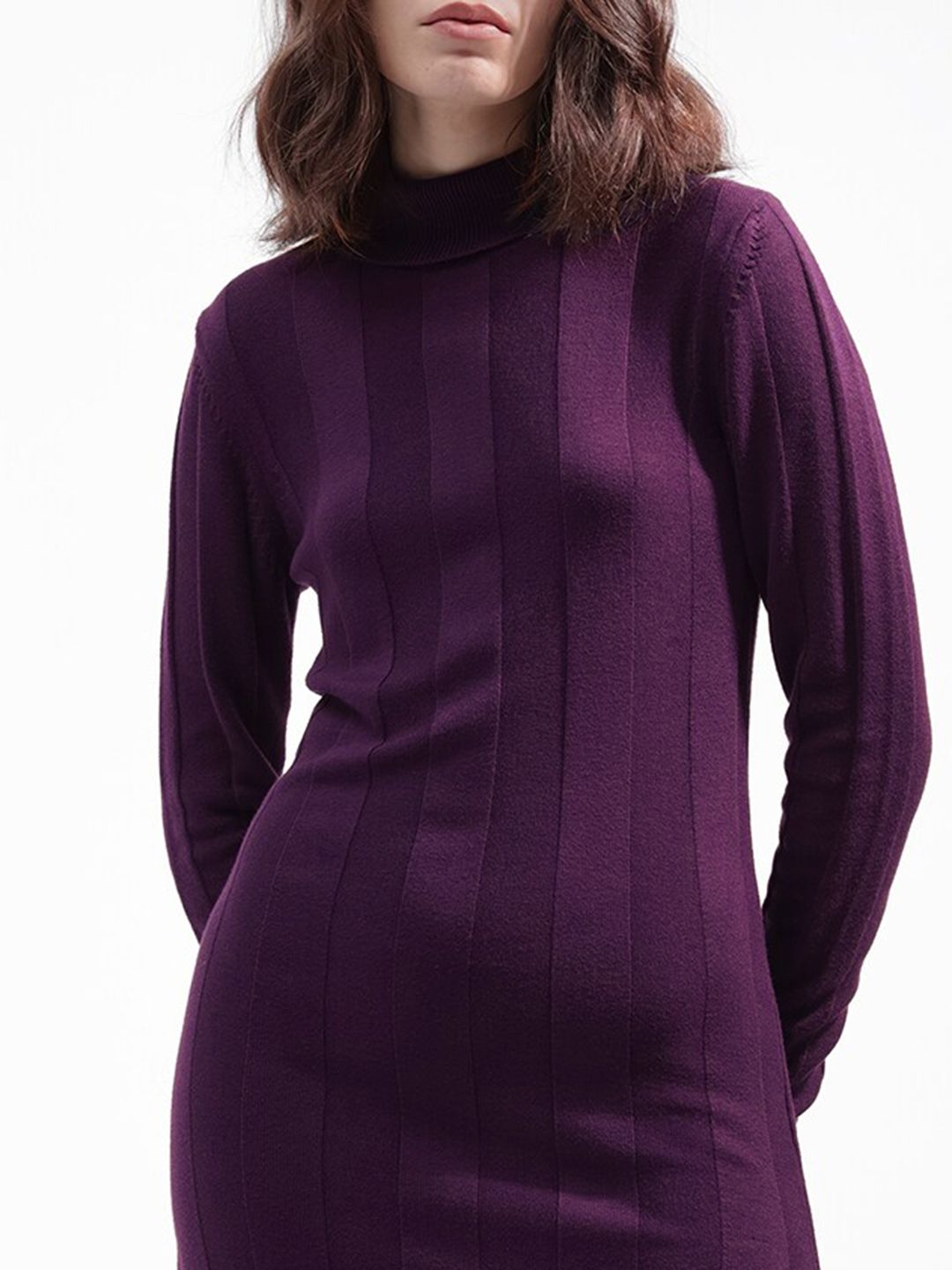 RAREISM Striped Mock Neck Long Sleeves Jumper Dress