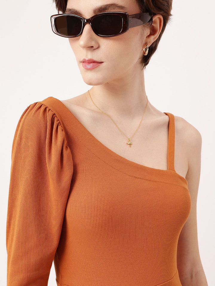 DressBerry Suede Sunrise Sassy Bare-the-Shoulder Ribbed Mini Bodycon Dress