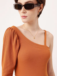 DressBerry Suede Sunrise Sassy Bare-the-Shoulder Ribbed Mini Bodycon Dress