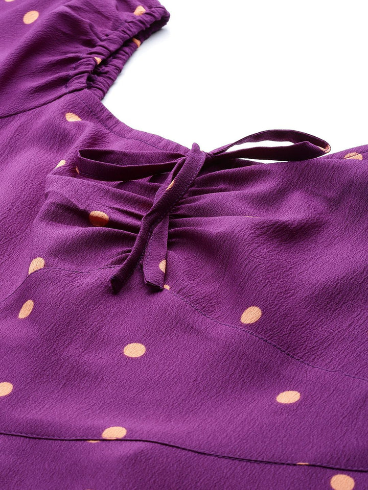 DressBerry Purple & Orange Polka Dots Printed A-Line Dress
