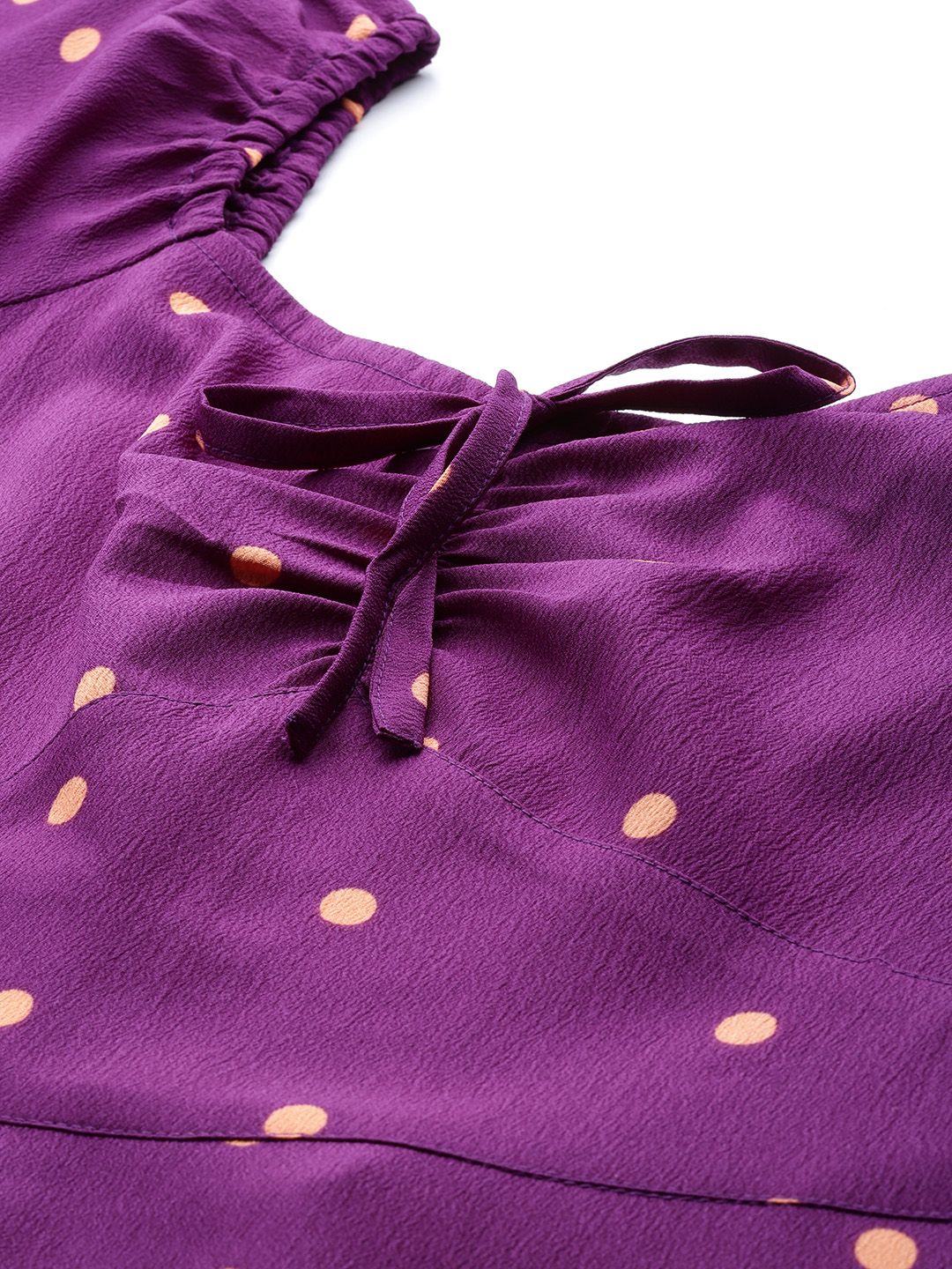 DressBerry Purple & Orange Polka Dots Printed A-Line Dress