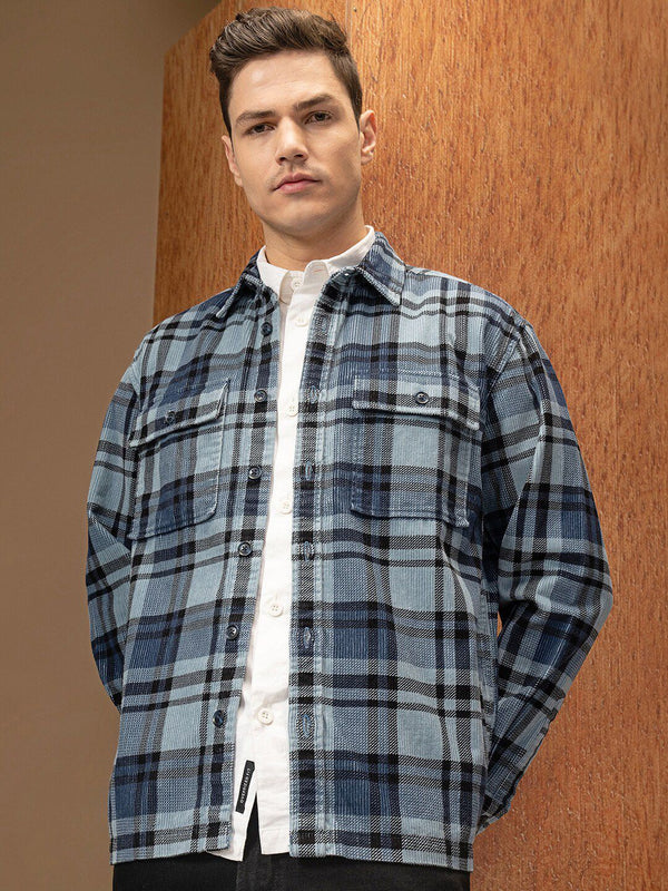 LOCOMOTIVE Premium Oversized Corduroy Checked Utility Pocket Overshirt