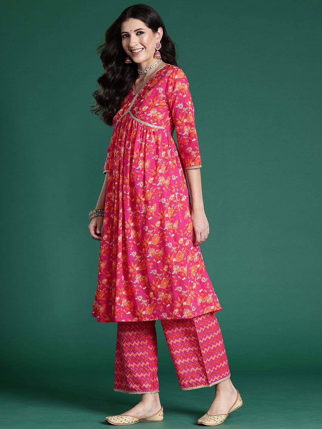 Indo Era Women Floral Printed Regular Pure Cotton Kurta with Palazzos & With Dupatta