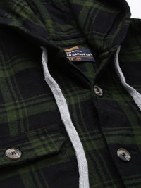 The Indian Garage Co Men Checkered Hooded Shirt with Double Flap Pockets
