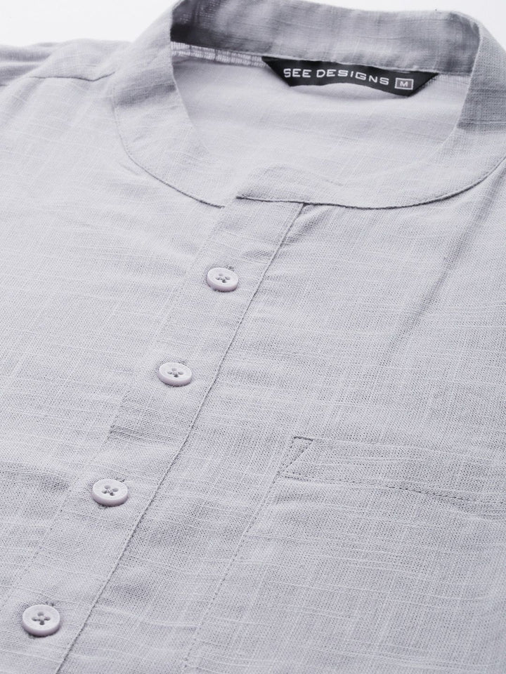 See Designs Men Grey & White Solid Pure Cotton Kurta with Pyjamas