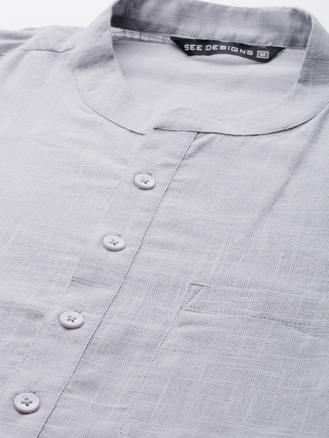 See Designs Men Grey & White Solid Pure Cotton Kurta with Pyjamas