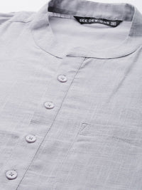 See Designs Men Grey & White Solid Pure Cotton Kurta with Pyjamas