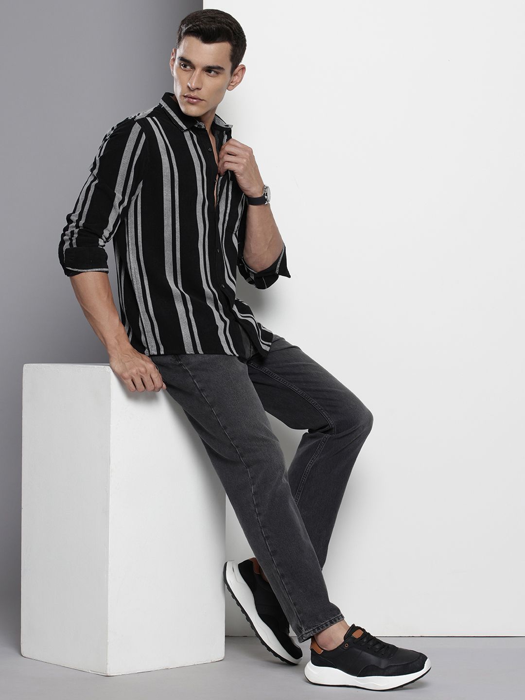 The Indian Garage Co Pure Cotton Striped Corduroy Casual Shirt