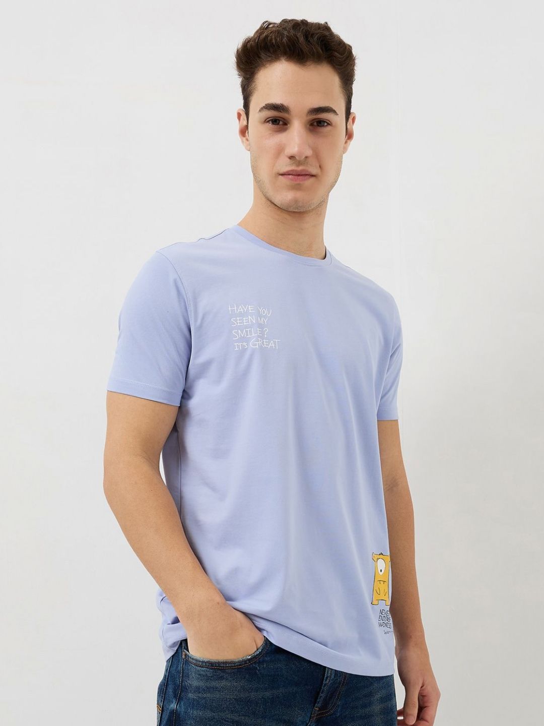 SPYKAR Men Typography Printed Round Neck Cotton Slim Fit T-shirt
