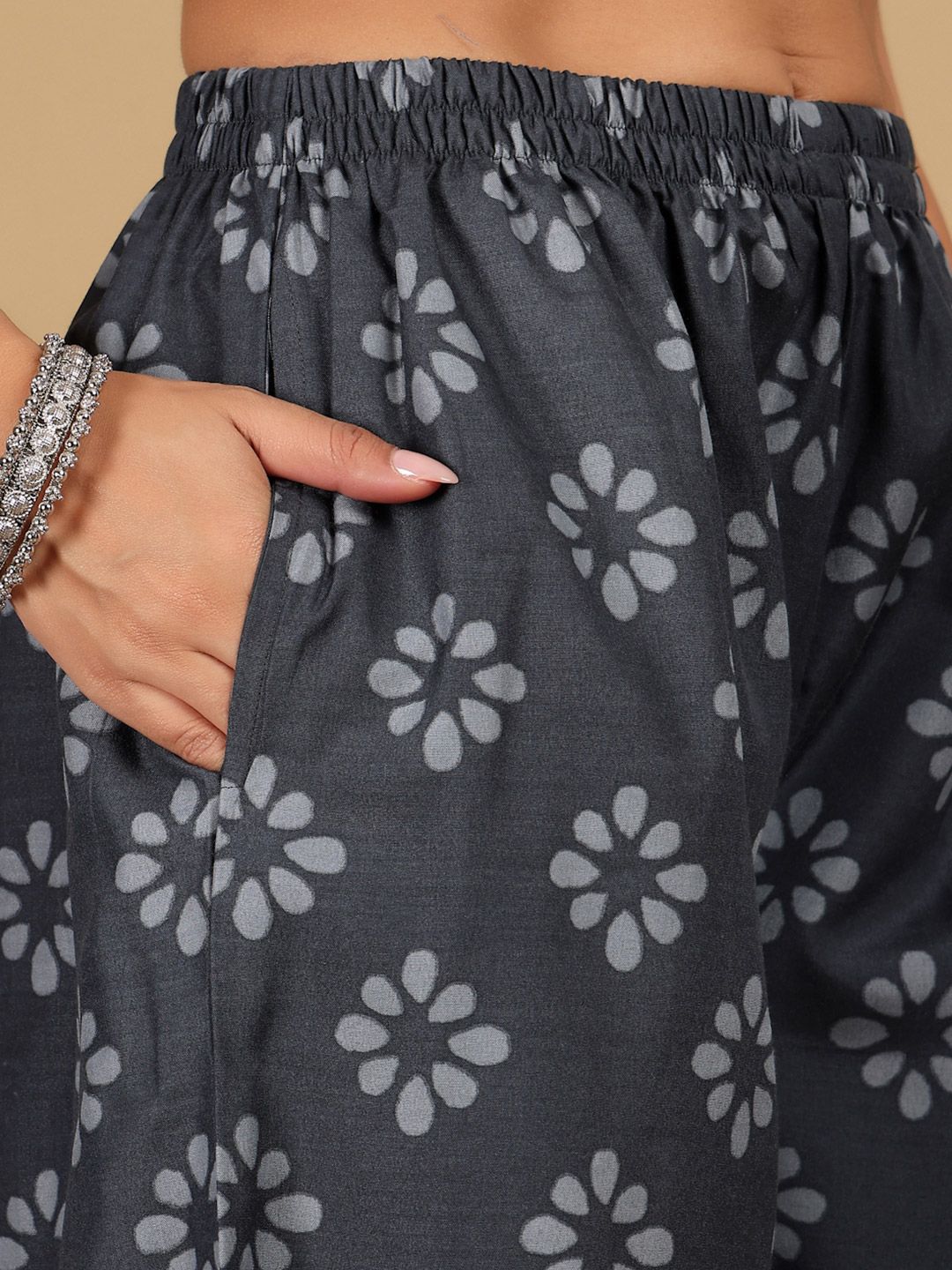 Varanga Floral Printed V-Neck Angrakha Straight Kurta With Salwar And Dupatta
