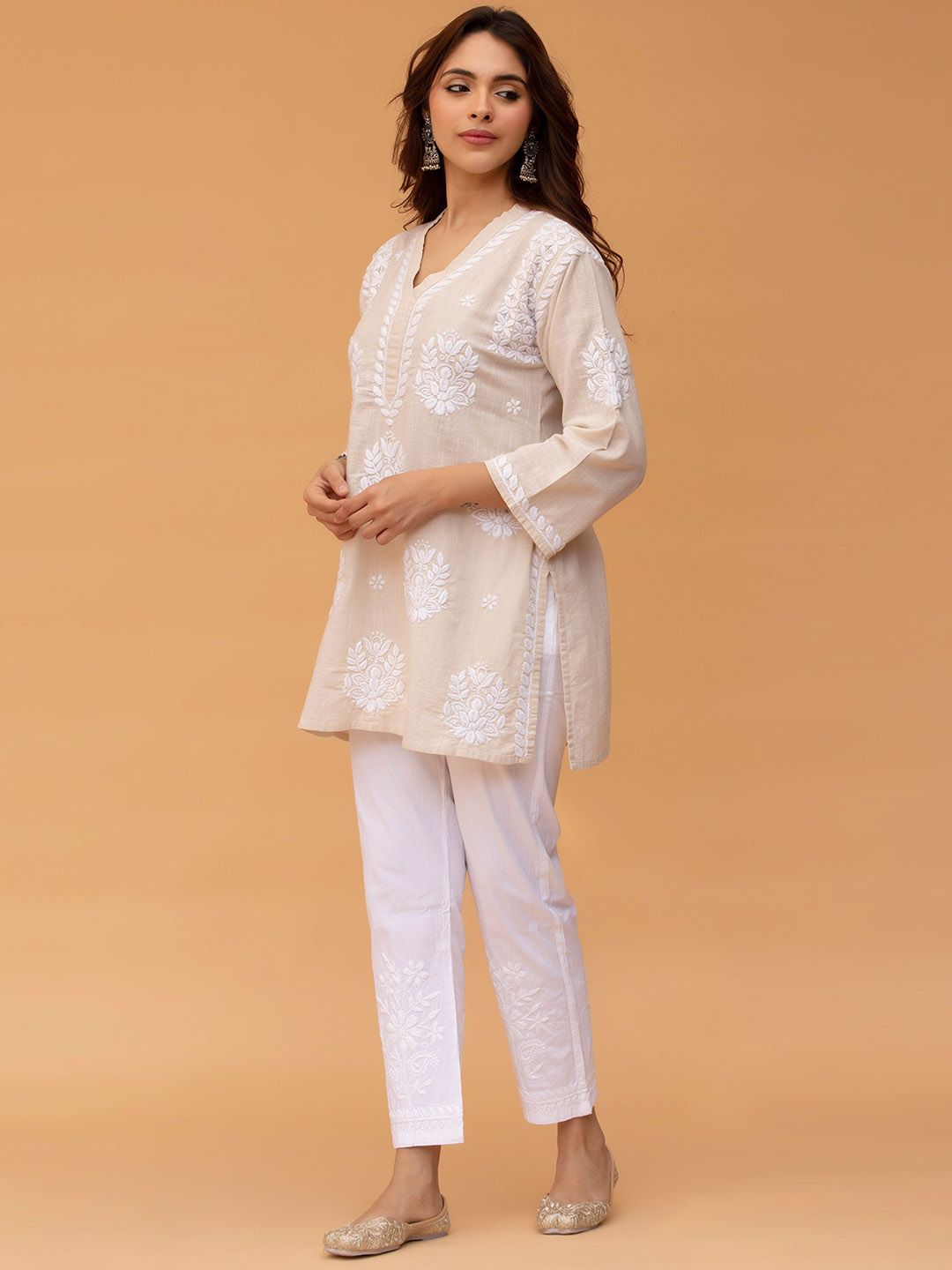 HOUSE OF KARI Ethnic Motifs Printed Thread Work Cotton Kurta