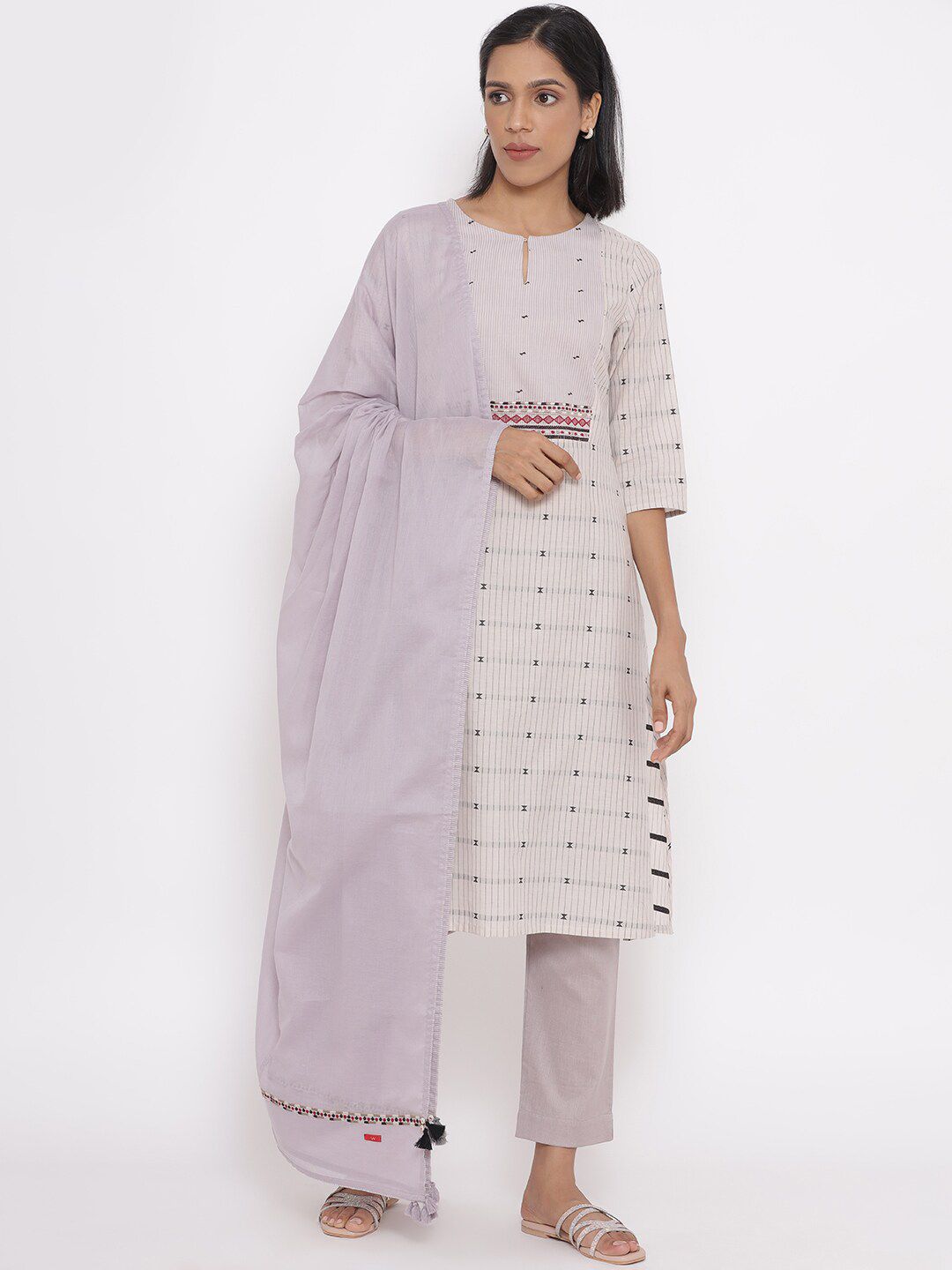 W Women Beige Pure Cotton Kurta Set