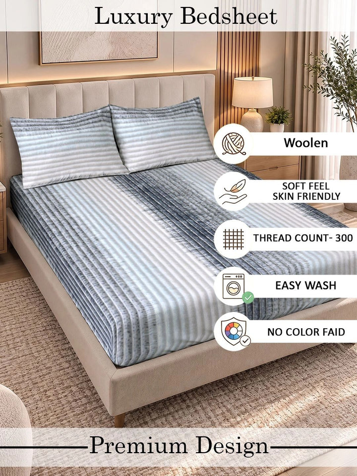 KLOTTHE Striped 300 TC King Bedsheet dengan 2 Sarung Bantal