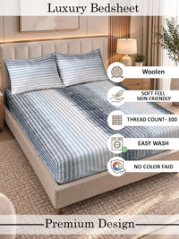 KLOTTHE Striped 300 TC King Bedsheet dengan 2 Sarung Bantal