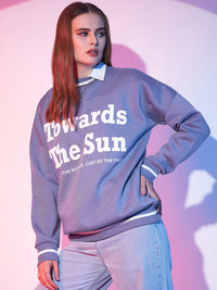 STREET 9 Lavender Typography Printed Drop Shoulder Pullover Fleece Sweatshirt