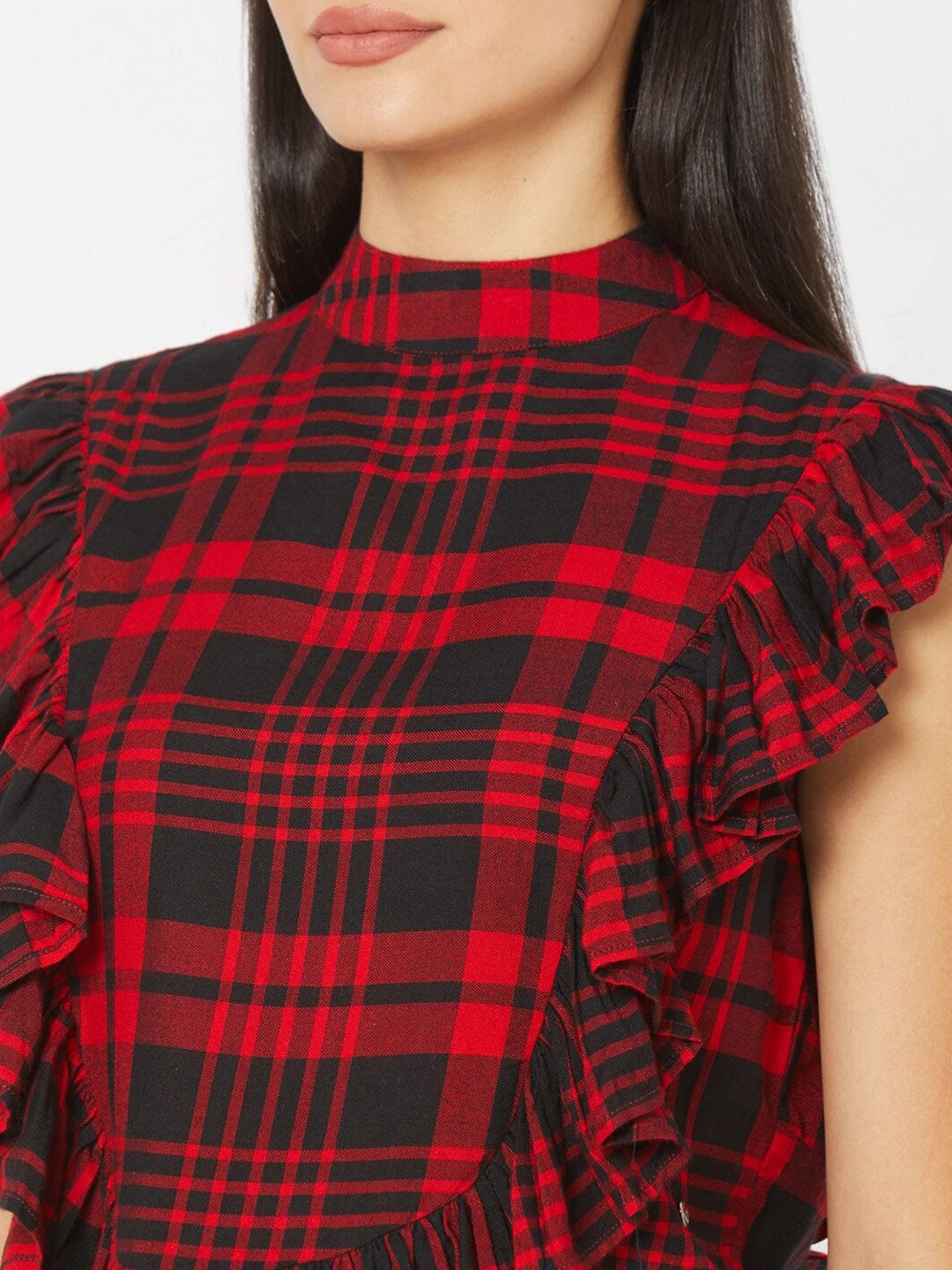 SPYKAR Red Checked Styled Back Crop Top