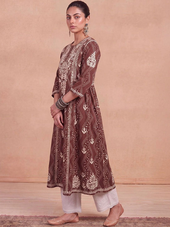 Rumah Wanita Chikankari Motif Etnik Sulam Benang Kerja Kurta