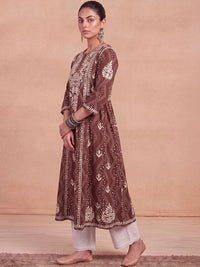 Rumah Wanita Chikankari Motif Etnik Sulam Benang Kerja Kurta