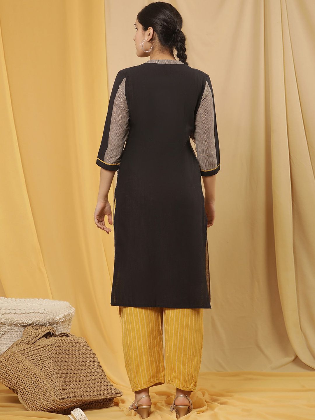 W Striped Regular Thread Work Pure Cotton Kurta with Salwar