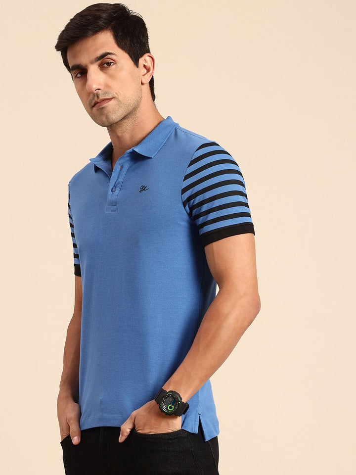Being Human Striped Polo Collar Pure Cotton T-shirt