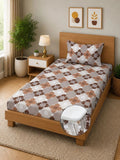 Moda Rapido X KLOTTHE Brown Geometric 400 TC Single Bedsheet with 1 Pillow Covers