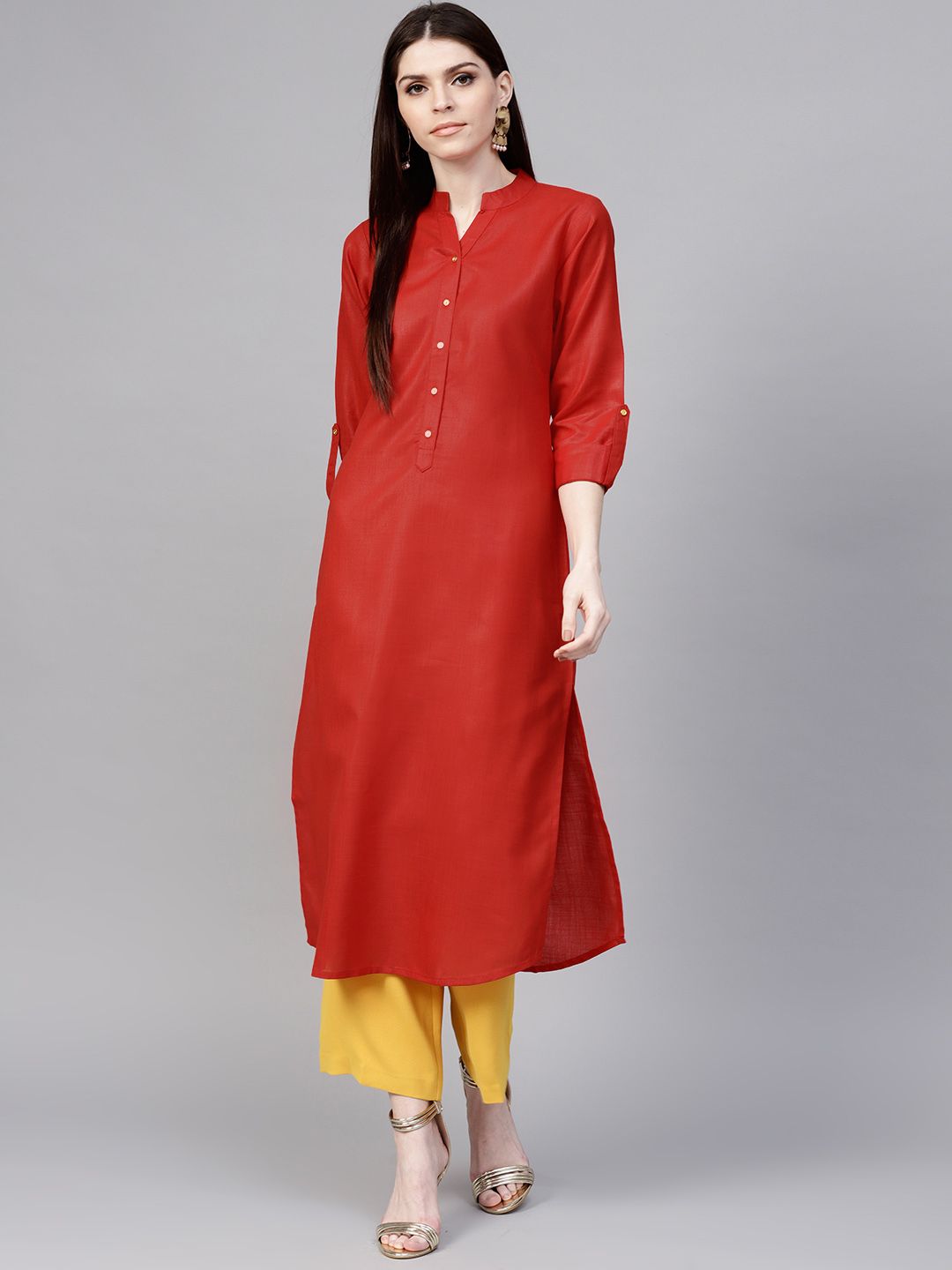 Libas Women Red Solid Straight Kurta