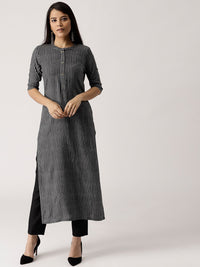 Libas Women Black & Grey Striped Straight Kurta