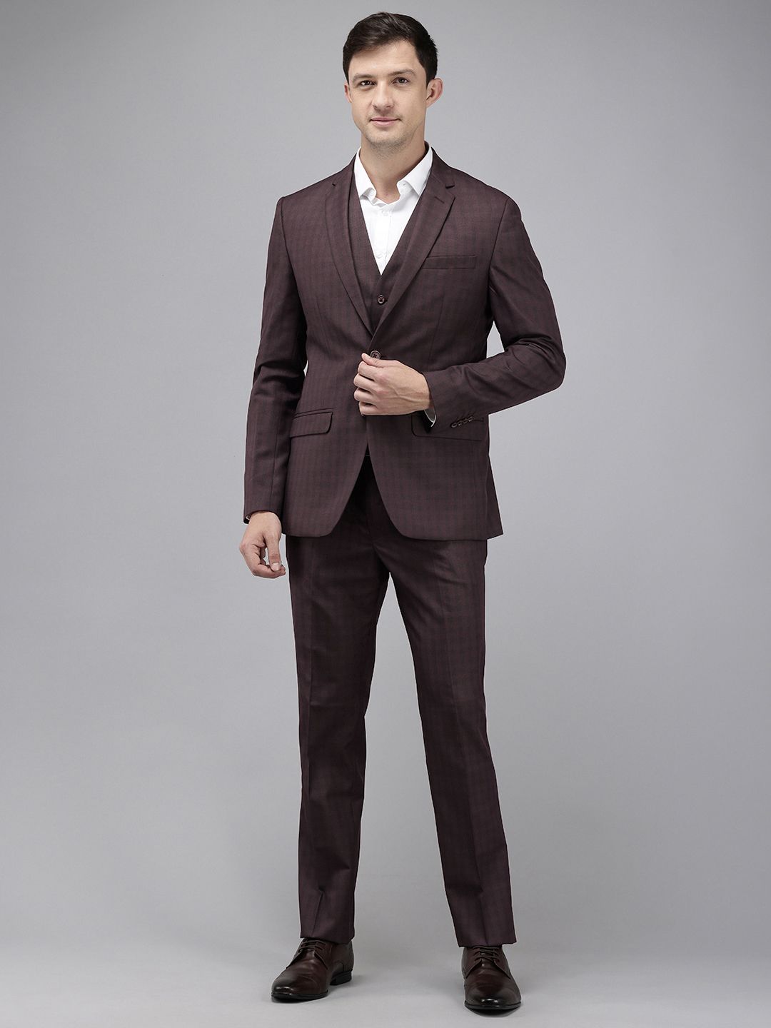 Park Avenue Super Slim Fit Checked 3 Piece Formal Suit
