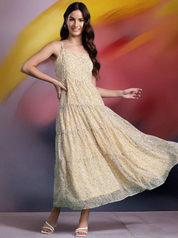 DressBerry Floral Print Tiered A-Line Maxi Dress