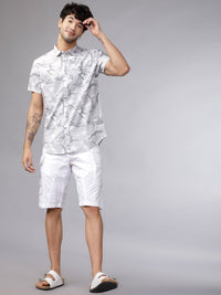 HIGHLANDER Men White & Grey Slim Fit Camouflage Printed Casual Shirt