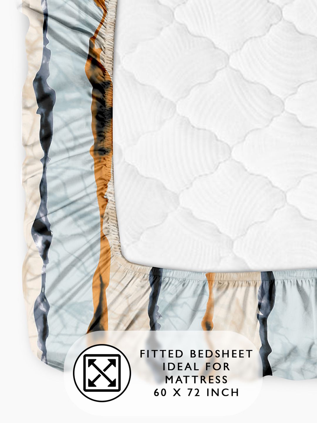 Story@home Beige & Grey 180 TC Abstract Queen Fitted Bedsheet With 2 Pillow Covers