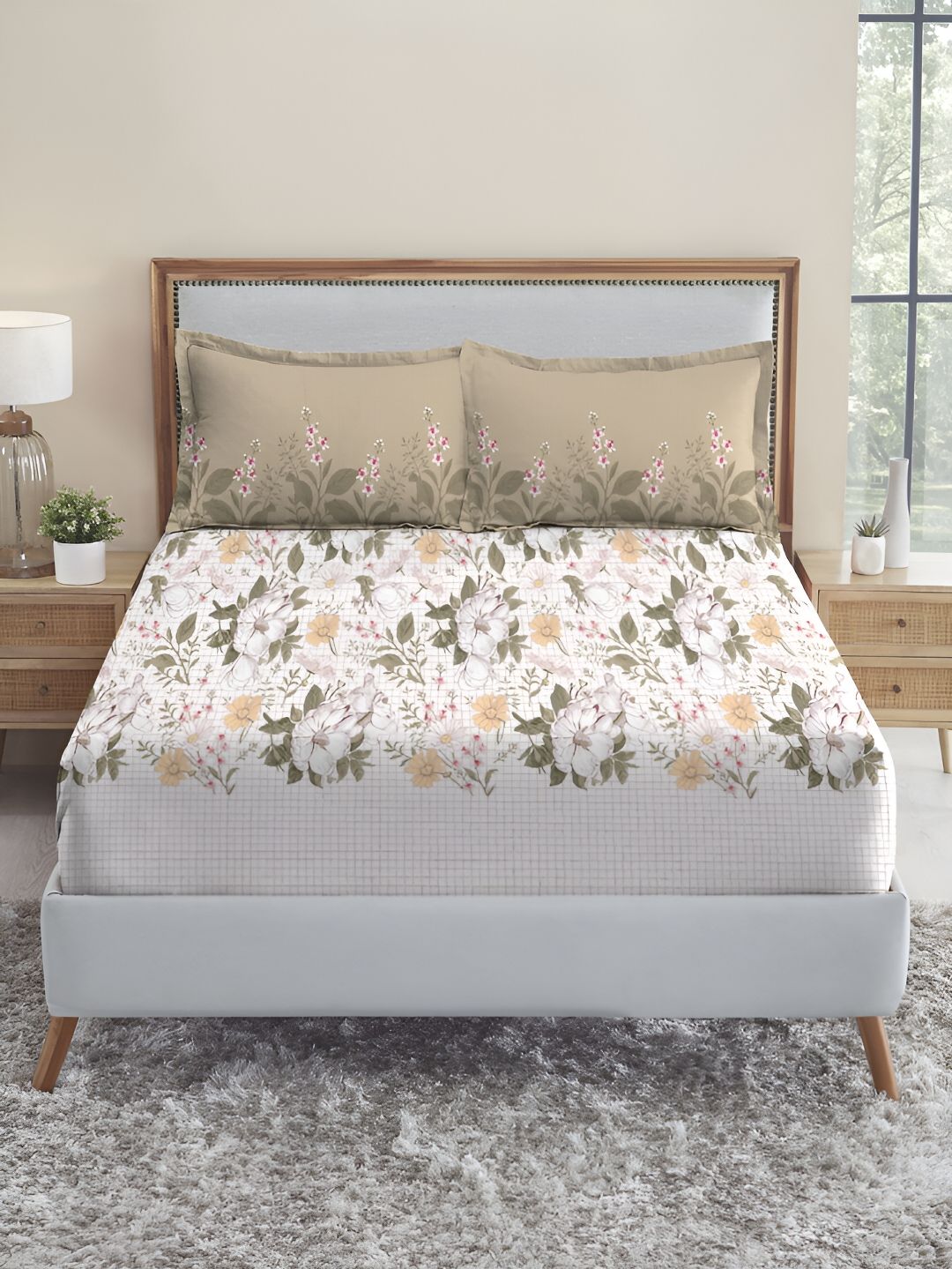 MYTRIDENT Backyard Soft Comfort Flat 210TC King Cotton 1 Bedsheet with 2 Pillow Covers