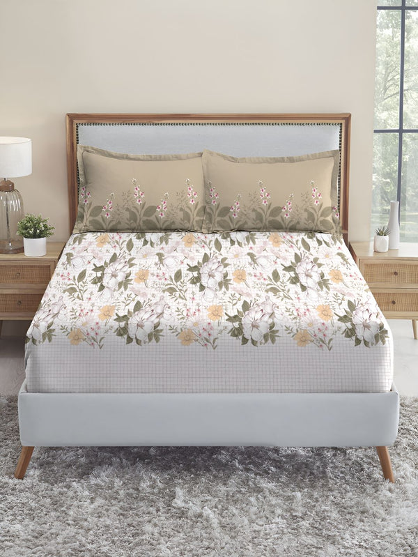 MYTRIDENT Backyard Soft Comfort Flat 210TC King Cotton 1 Bedsheet with 2 Pillow Covers