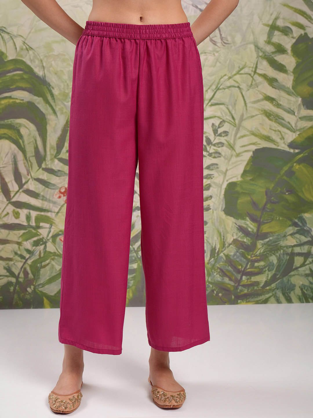 Vishudh Pink Vishudh Round Neck Embellished Straight Kurta & Palazzos With Dupatta
