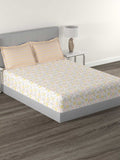 MYTRIDENT Doodle Flora Peach Flat 144TC Queen Cotton Bedsheet Set