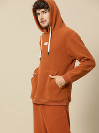 Mr Bowerbird Men Brown Self Designed Hooded Sweatshirt