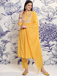 Vishudh Mustard Yellow Embroidered Regular Sequinned Pure Cotton Anarkali Kurta Set