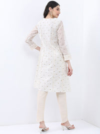 Vishudh Polka Dots Printed Tie-Up Neck Regular Kurta With Trousers