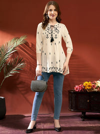 Anouk Women Embroidered Tie-Up Neck Above Knee Kurta
