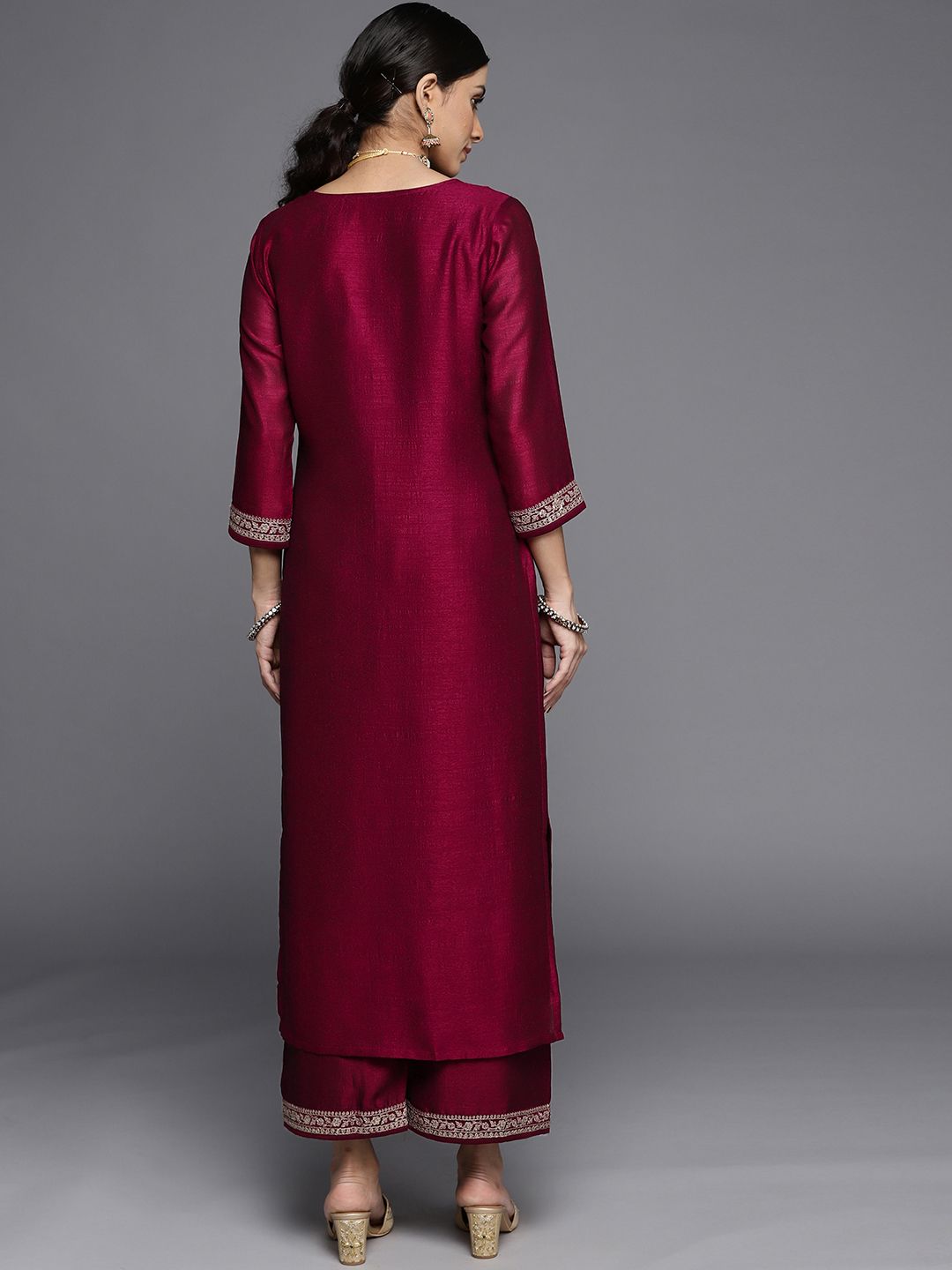 Libas Women Maroon Yoke Design Kurta