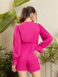 SASSAFRAS Pink V-Neck Front Button Playsuit