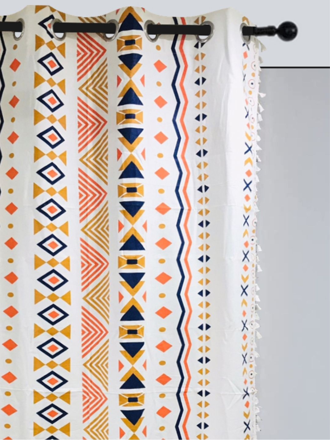 URBAN SPACE White & Orange Ethnic Motifs Single Door Curtain