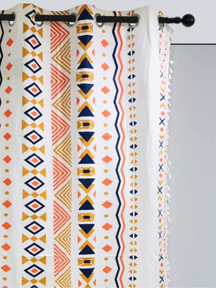 URBAN SPACE White & Orange Ethnic Motifs Single Door Curtain