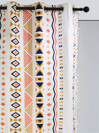 URBAN SPACE White & Orange Ethnic Motifs Single Door Curtain