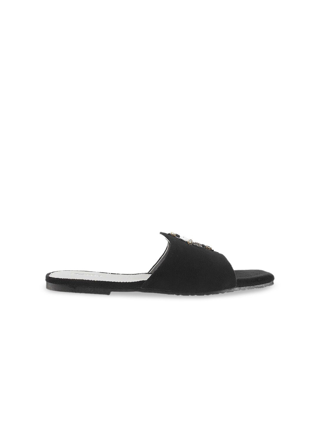Metro Women Black Embellished Open Toe Flats