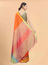 Silk Land Orange & Blue Zari Art Silk Arani Saree