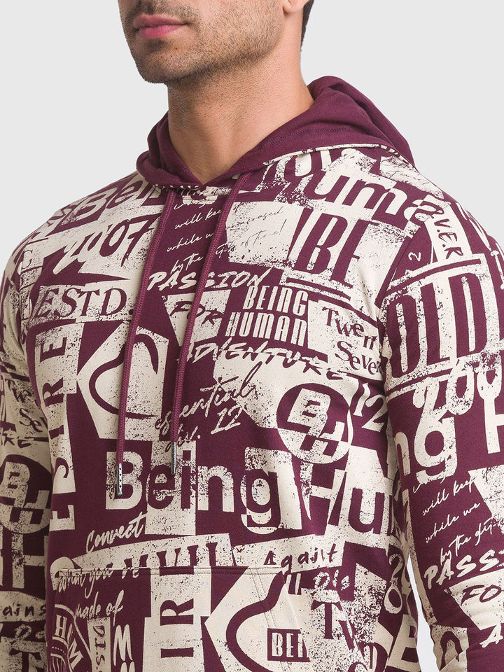 Being Human Men Violet Printed Hooded Sweatshirt